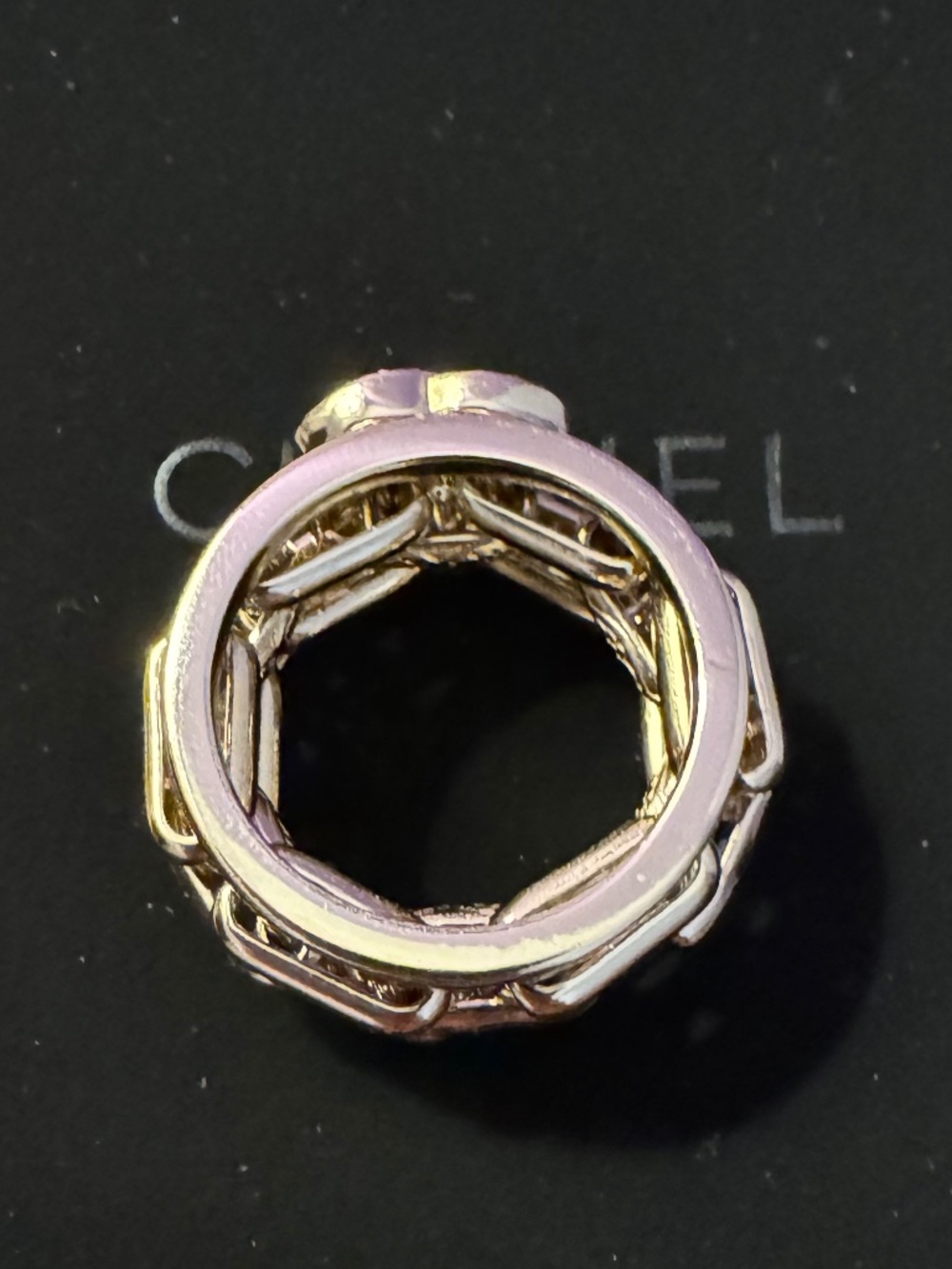Super Rare New Classic Chanel CC Logo Crystal & Gold Ring size 7 - Picture 3 of 6